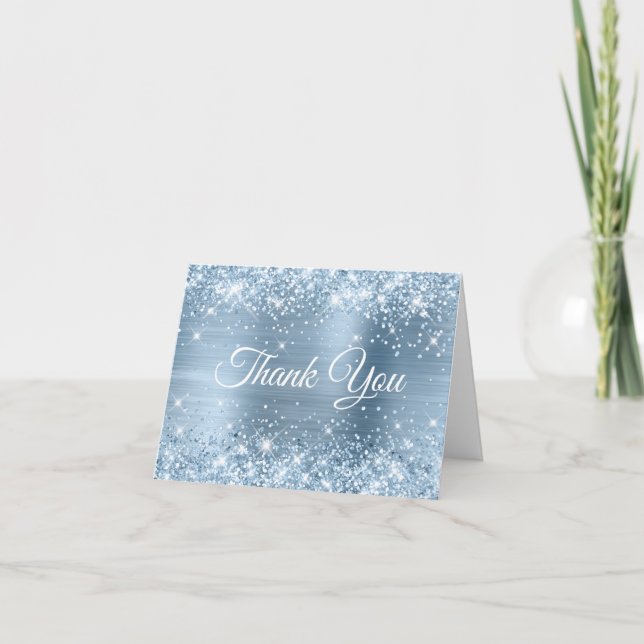 Carte De Remerciements Glitterie Léger Bleu Foil Douce 16 (Devant)