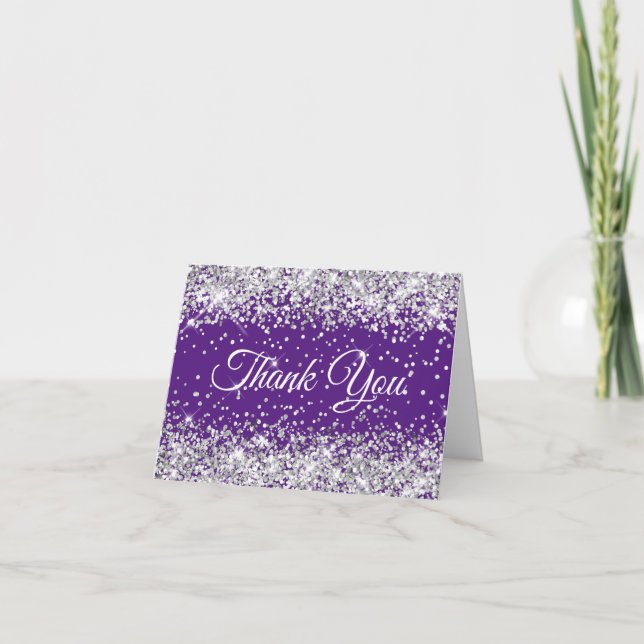 Carte De Remerciements Glittery Argent Royal Purple 40e anniversaire (Devant)