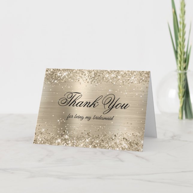 Carte De Remerciements Glittery Pale Gold Foil Bridesmaid (Devant)