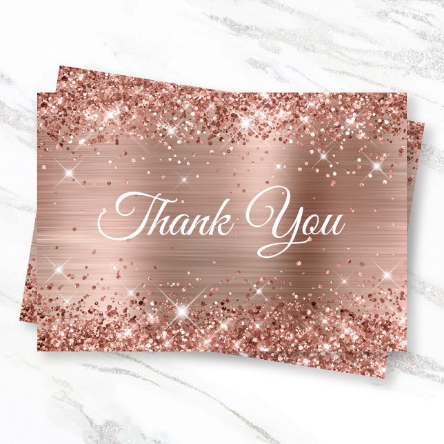 Carte De Remerciements Glittery Rose Gold Foil 21e anniversaire (Glittery Rose Gold Flat Invites)