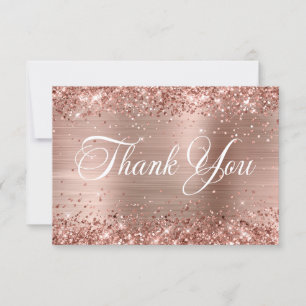 Carte De Remerciements Glittery Rose Gold Foil Beau Script Anniversaire