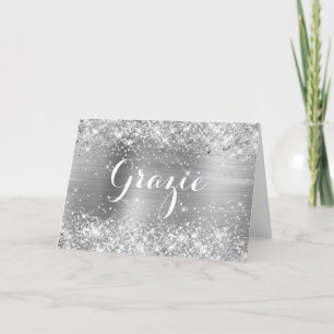 Carte De Remerciements Glittery Silver Foil Classic Script Grazie
