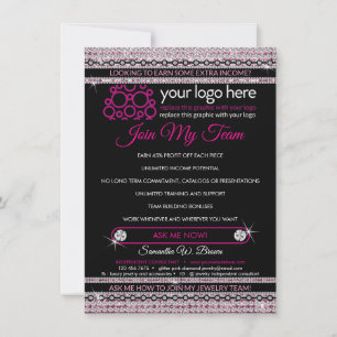 Carte De Remerciements Glitz bijoux rose diamant Rejoignez mon équipe