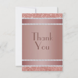 Carte De Remerciements Glitzy Rose Gold & Diamond Gem Birthday Party