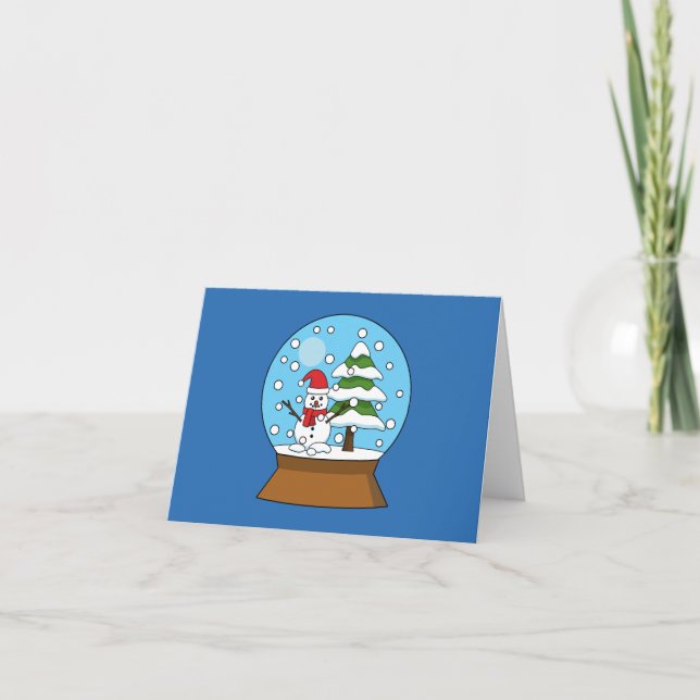 Carte De Remerciements Globe de neige avec Snowman et Pine Tree (Devant)