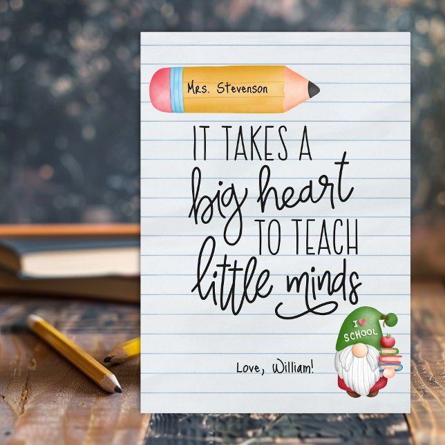 Carte De Remerciements Gnome de la reconnaissance des enseignants avec de (Créateur téléchargé)