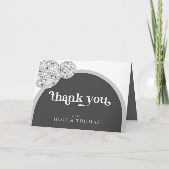 Carte De Remerciements Gohic Black Grey Rétro Disco Ball Mariage (Devant)