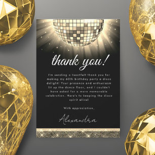 Carte De Remerciements Gold Black 60th Birthday Party 70's Disco Ball