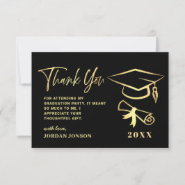 Carte De Remerciements Gold Black Modern Graduation Party