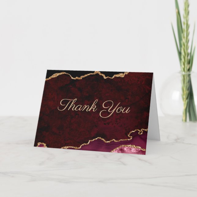 Carte De Remerciements Gold Burgundy Agate Mariage (Devant)