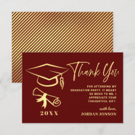 Carte De Remerciements Gold Burgundy Modern Graduation Party