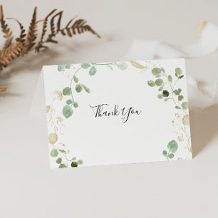 Carte De Remerciements Gold Confetti Eucalyptus Foliage Mariage plié
