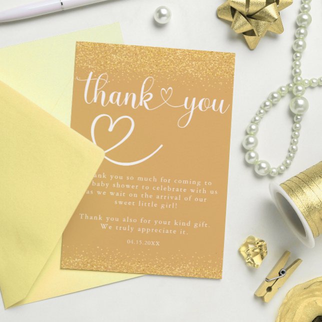 Carte De Remerciements Gold Confetti Thank You Heart Script (Créateur téléchargé)