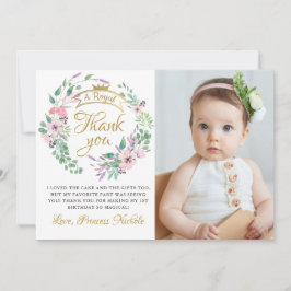 Carte De Remerciements Gold Crown Princess Floral Girl Photo Anniversaire