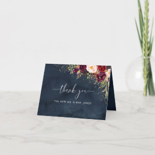 Carte De Remerciements Gold Dust Burgundy Marine Floral Mariage