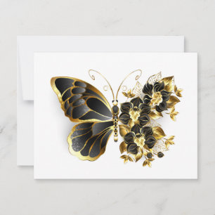 Carte De Remerciements Gold flower Butterfly with Black Orchid