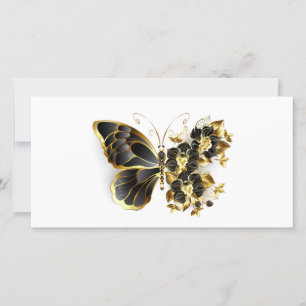Carte De Remerciements Gold flower Butterfly with Black Orchid