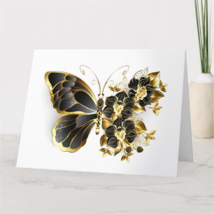 Carte De Remerciements Gold flower Butterfly with Black Orchid