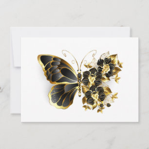 Carte De Remerciements Gold flower Butterfly with Black Orchid