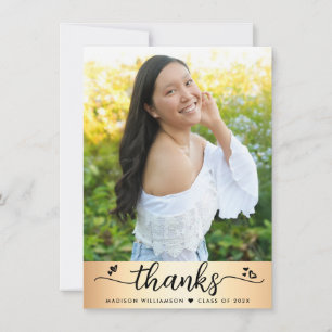 Carte De Remerciements Gold Foil Graduation Photo Modern Script Hearts