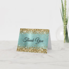 Carte De Remerciements Gold Glitter Pale Turquoise Foil