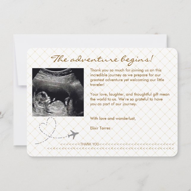 Carte De Remerciements Gold Globe Passport Travel Baby Shower (Dos)