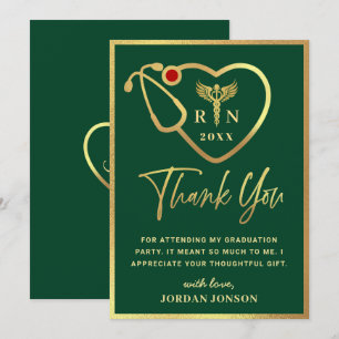 Carte De Remerciements Gold Green Modern Nursing School Graduation