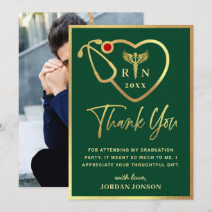 Carte De Remerciements Gold Green Modern Nursing School Graduation