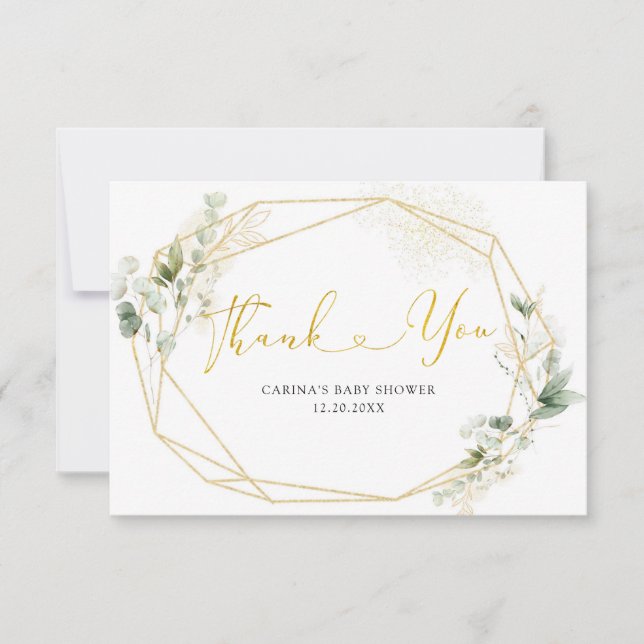 Carte De Remerciements Gold Greenery Geometry Baby in Bloom Baby shower (Devant)