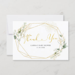 Carte De Remerciements Gold Greenery Geometry Baby in Bloom Baby shower