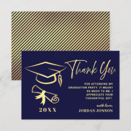 Carte De Remerciements Gold Navy Blue Modern Graduation Party