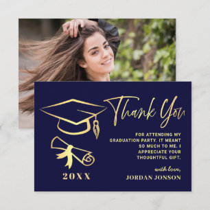 Carte De Remerciements Gold Navy Blue Modernisation PHOTO