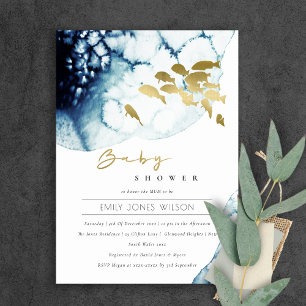 Carte De Remerciements GOLD NAVY Underwater SEA FISH BABY SHOWER INVITATI