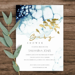 Carte De Remerciements GOLD NAVY Underwater SEA FISH BABY SHOWER INVITATI