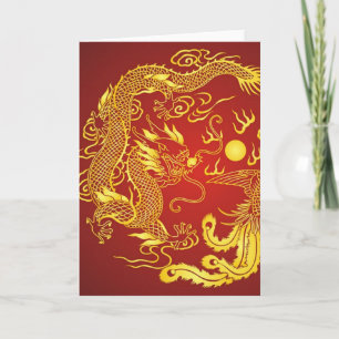 Carte De Remerciements Gold Red Dragon Phoenix Chinese Wedding Favor