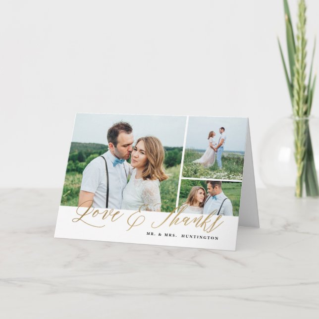 Carte De Remerciements Gold Script Love and Thanks 3 Mariage photo (Devant)