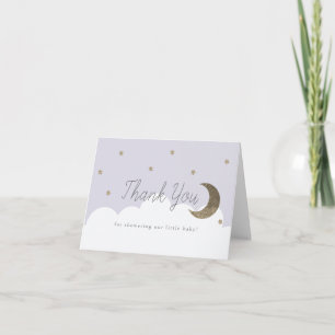 Carte De Remerciements Gold Stars & Crecsent Lavender Baby shower Lavande