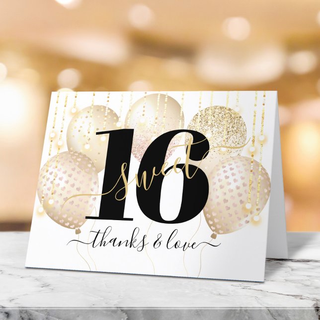Carte De Remerciements Gold Sweet 16 Balloons d'anniversaire Moderne de l (Créateur téléchargé)