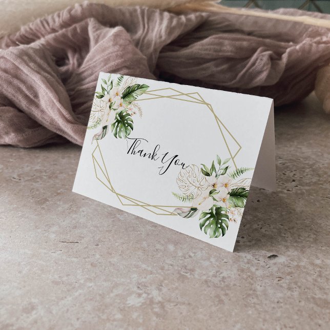Carte De Remerciements Gold Tropical Foliage Floral Folal Mariage (Créateur téléchargé)