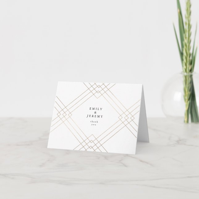 Carte De Remerciements Gold White Elegance Diamond Geo Deco Mariage (Devant)