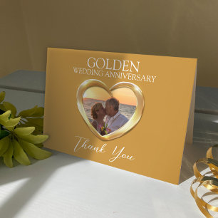 Carte De Remerciements Golden 50th Anniversary ajoutez votre propre coeur