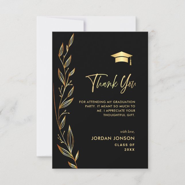 Carte De Remerciements Golden Black Graduation moderne (Devant)