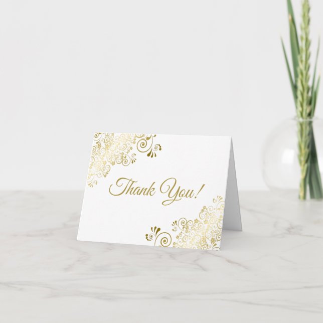 Carte De Remerciements Golden Frills Élégant Script Simple Mariage blanc (Devant)