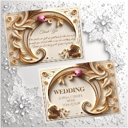 Carte De Remerciements Golden Ivory Baroque Asymmetric Crescent Wedding