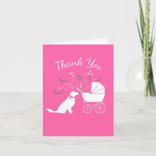 Carte De Remerciements Golden Retriever Baby shower chien rose fille (Devant)