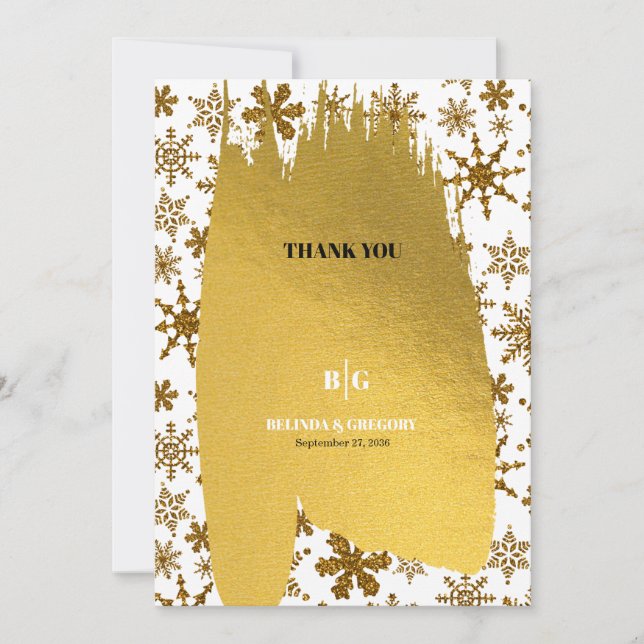 Carte De Remerciements Golden Snowflakes Festive Mariage de Noël (Devant)
