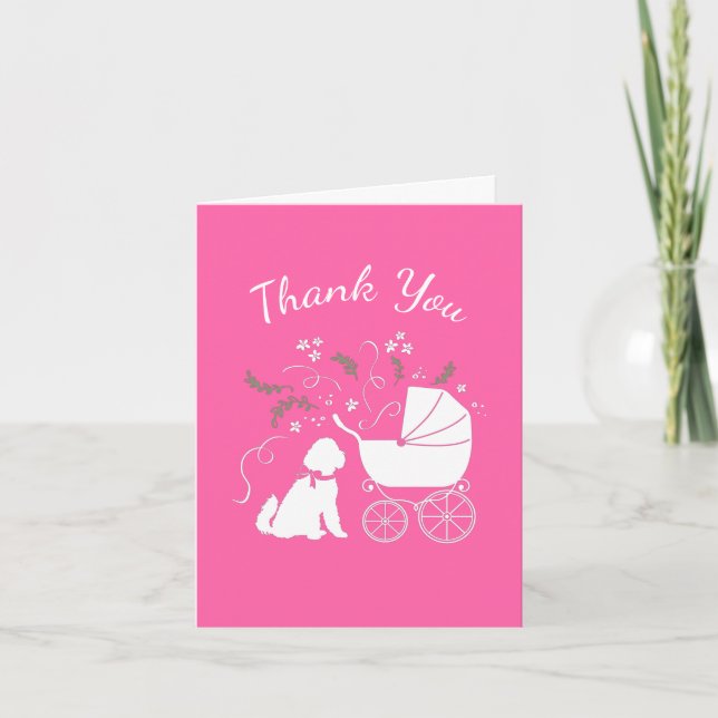 Carte De Remerciements Goldendoodle chien Baby shower fille rose (Devant)