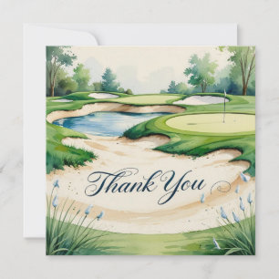 Carte De Remerciements Golf avec texte sur le terrain de golf aquarelle s