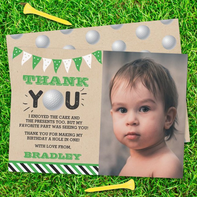 Carte De Remerciements Golf Ball N'importe quel âge Photo anniversaire (Créateur téléchargé)