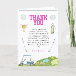 Carte De Remerciements Golf Girl Anniversaire